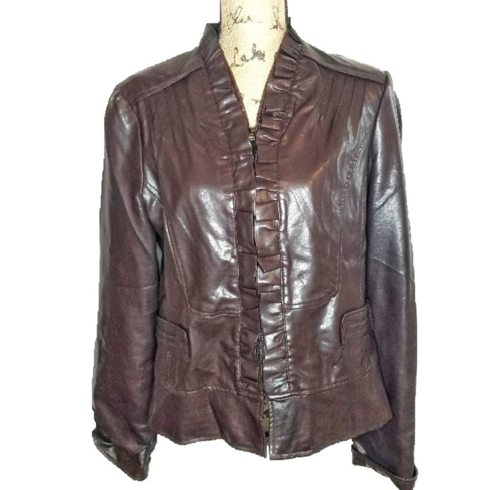 Dressbarn
Brown Faux Leather Ruffle Collar Jacket